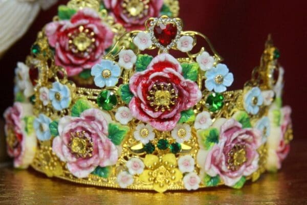 SOLD!3172 Spring 2018 Set Of Runway Baroque Hand Painted Vivid Garden Butterflies Crown+ Earrings - Image 4