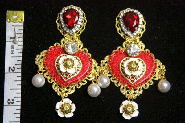 SOLD! 3179 Baroque Heart Red Heart Crystal Pearl Studs Earrings - Image 6
