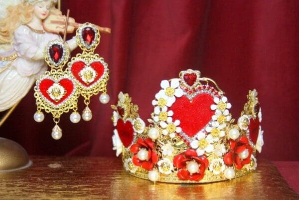 SOLD! 3182 Set Of Baroque Red Rose Red Heart Crystals Crown+ Earrings - Image 5