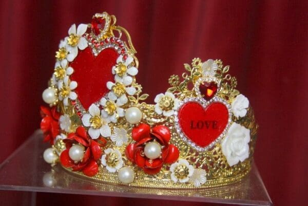 SOLD! 3182 Set Of Baroque Red Rose Red Heart Crystals Crown+ Earrings - Image 8