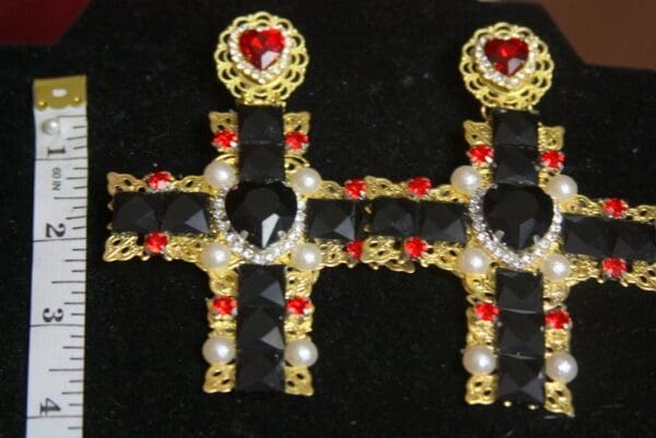 SOLD! 3193 Alta Moda Huge Square Red Cross Baroque Earrings - Image 5