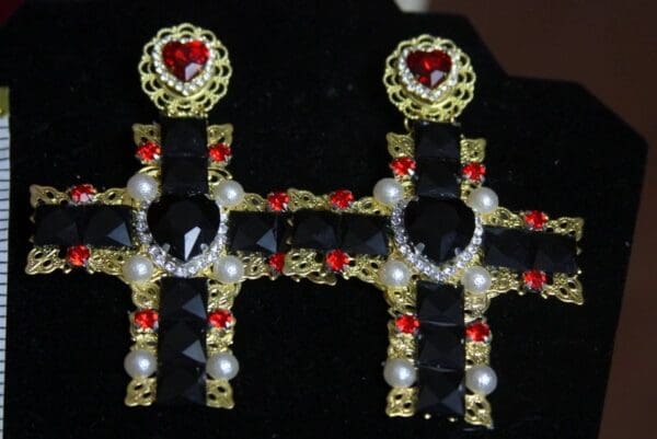 SOLD! 3193 Alta Moda Huge Square Red Cross Baroque Earrings - Image 6