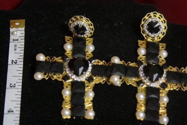SOLD! 3194 Alta Moda Huge Square Pearl Cross Baroque Earrings - Image 7