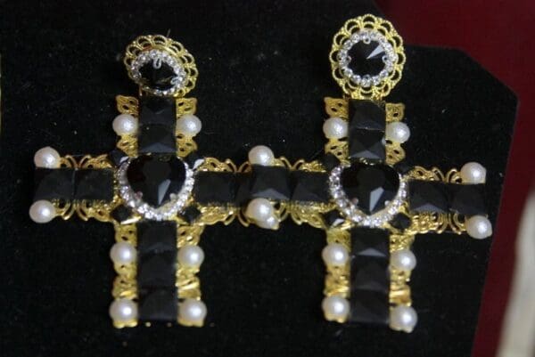 SOLD! 3194 Alta Moda Huge Square Pearl Cross Baroque Earrings - Image 8