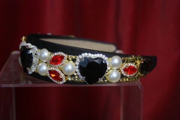 SOLD! 3195 Baroque Black Red Crystal Flower Crown Headband - Image 7