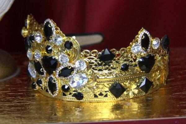 SOLD! 3196 Baroque Black Flower Crystal Flower Crown Headband - Image 4