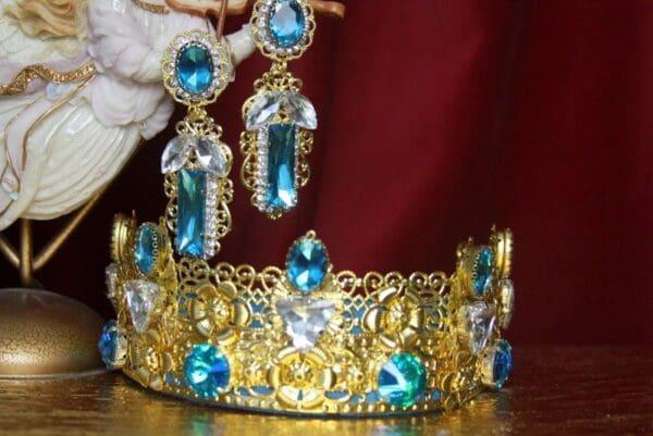 SOLD! 3199 Set Of Elegant Aqua Rhinestones Crystal Headband+ Earrings - Image 9