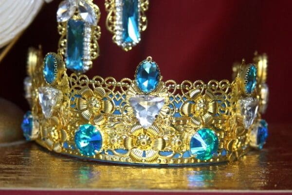 SOLD! 3199 Set Of Elegant Aqua Rhinestones Crystal Headband+ Earrings