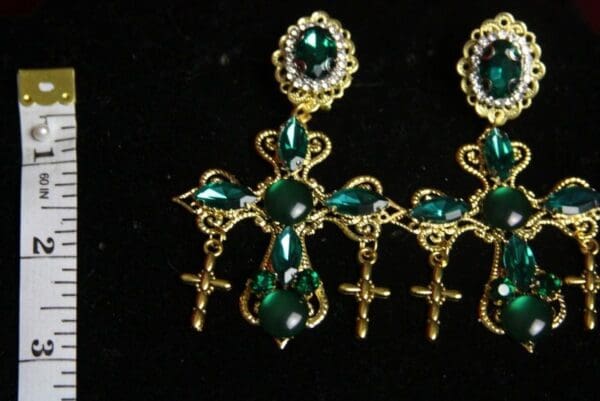 SOLD! 3225 Baroque Green crystal Cross Studs Earrings - Image 4