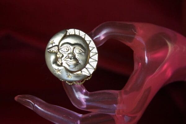 SOLD! 3245 Massive Sun Moon Metal Adjustable Cocktail Ring