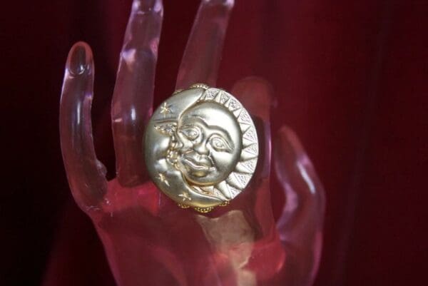 SOLD! 3245 Massive Sun Moon Metal Adjustable Cocktail Ring - Image 2
