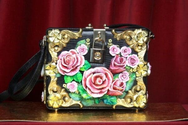 SOLD! 3252 Total Baroque Hand Painted Roses Trunk Handbag - Image 3