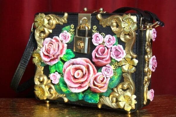 SOLD! 3252 Total Baroque Hand Painted Roses Trunk Handbag - Image 5
