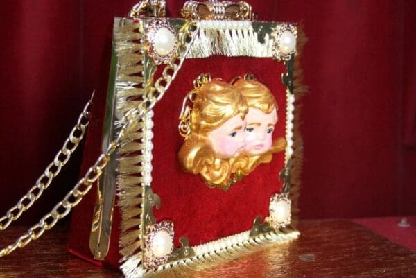 SOLD! 3253 Total Baroque Hand Painted Cherubs Roses Trunk Handbag - Image 3