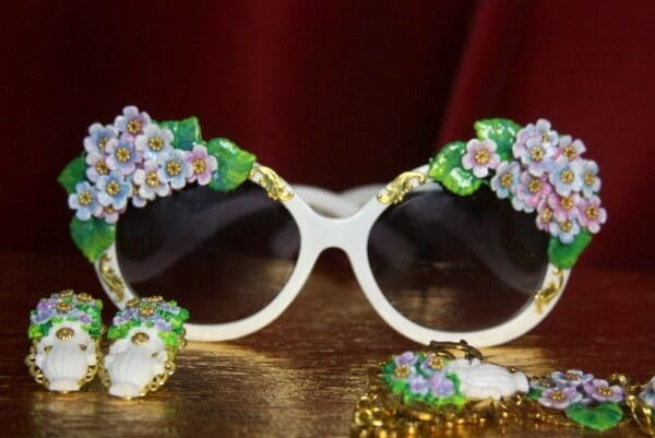 SOLD! 3269 Sided Hand Painted Hydrangea Baroque Embellished Sunglasses - Image 4