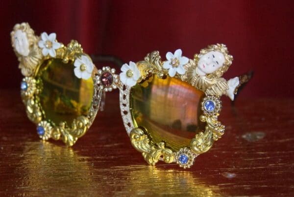 SOLD! 3288 Baroque Gold Filigree Cherubs Angels Embellished Sunglasses - Image 2