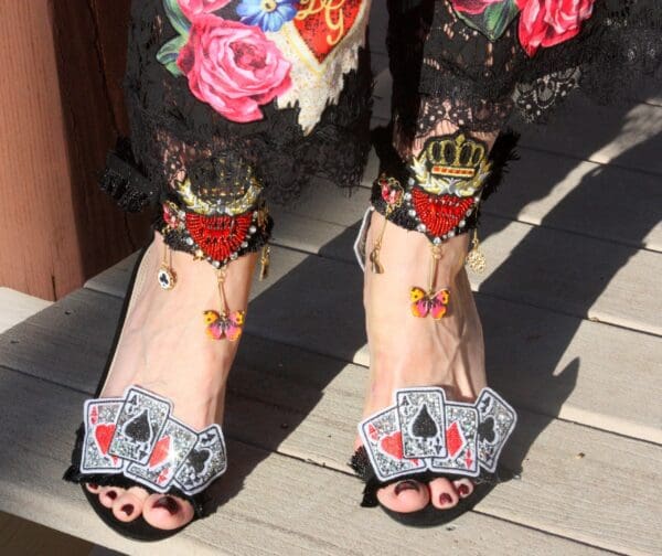 SOLD! 3297 Embellished Playing Cards Fancy Trendy Sandals Size US10 - Image 3