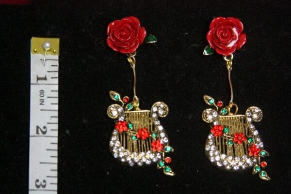 SOLD! 3308 Baroque Crystal Harp Rose Earrings Studs - Image 5