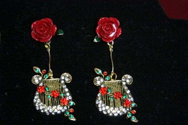 SOLD! 3308 Baroque Crystal Harp Rose Earrings Studs - Image 6