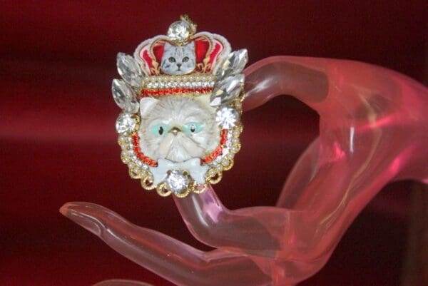 SOLD! 3317 Baroque Royal Enamel Cat Crown Adjustable Cocktail Ring - Image 5