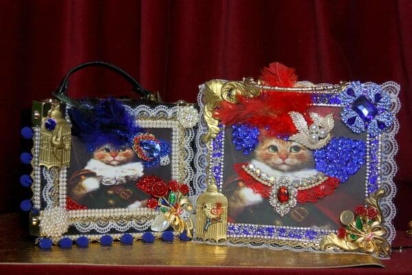 SOLD! 3320 Minime Adorable Victorian Cat Lace Embellished Crossbody Handbag - Image 6