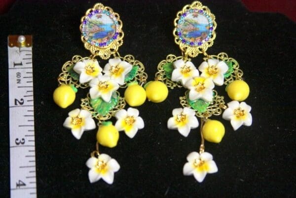 SOLD! 3329 Sicilian Cameo Lemon Flower Lemon Earrings - Image 2
