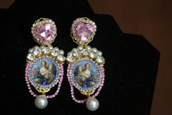 SOLD! 3340 François Boucher Pearl Flower Cameo Earrings Studs - Image 5