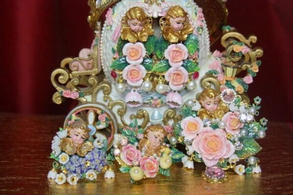 SOLD! 3356 Total Baroque Hand Painted Cherub Hydrangea Putti Flowers Ring - Image 2