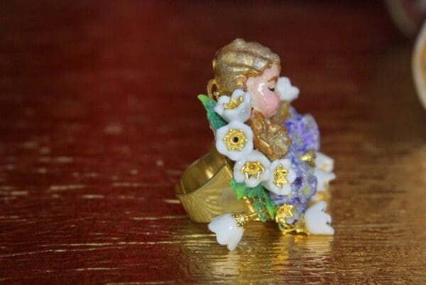 SOLD! 3356 Total Baroque Hand Painted Cherub Hydrangea Putti Flowers Ring - Image 9
