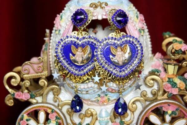 SOLD! 3375 Baroque Cherub On a Moon Crystal Studs Earrings - Image 3