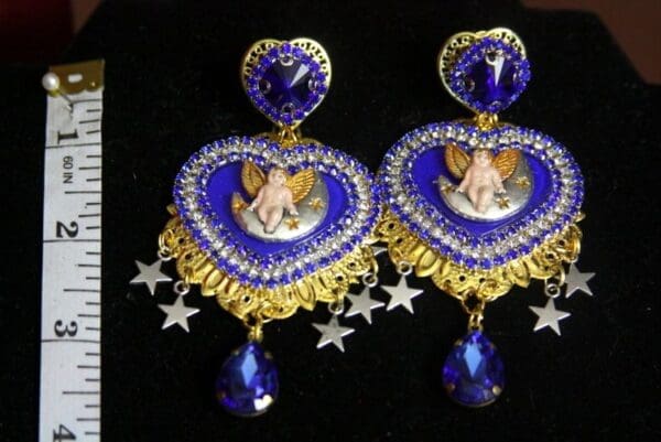 SOLD! 3375 Baroque Cherub On a Moon Crystal Studs Earrings - Image 4