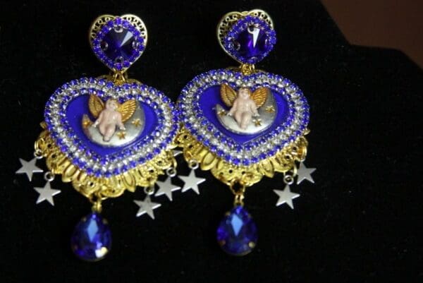 SOLD! 3375 Baroque Cherub On a Moon Crystal Studs Earrings - Image 5