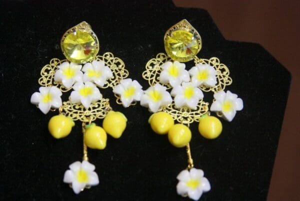 SOLD! 3381 Sicilian Lemon Flower Lemon Earrings - Image 5