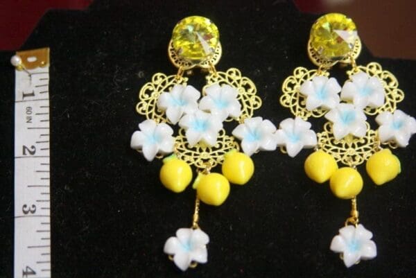 SOLD! 3382 Sicilian Lemon Flower Lemon Earrings - Image 6