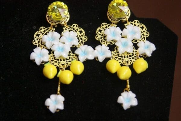 SOLD! 3382 Sicilian Lemon Flower Lemon Earrings - Image 7