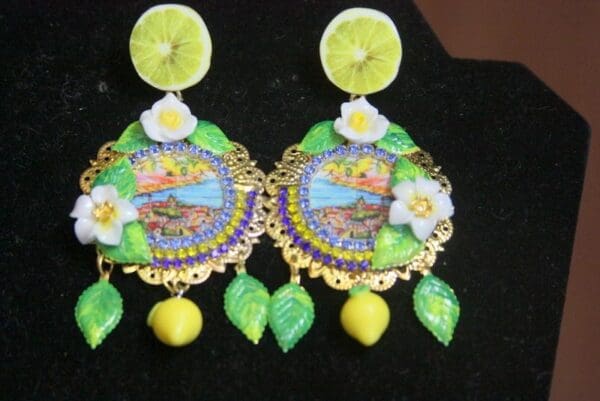 SOLD! 3385 Sicilian Lemon Cameo Taormina Flower Lemon Earrings - Image 8