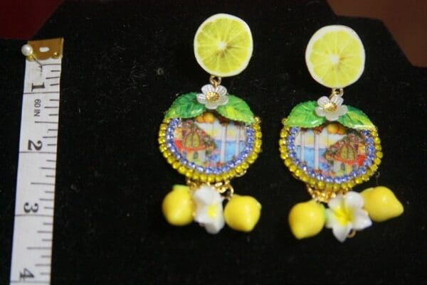 SOLD! 3386 Sicilian Lemon Cameo Taormina Flower Lemon Earrings - Image 7