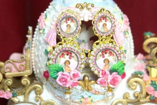 SOLD! 3391 Victorian Adorable Valentine Hand Painted Flower Earrings - Image 4