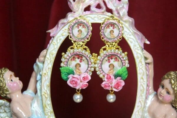 SOLD! 3391 Victorian Adorable Valentine Hand Painted Flower Earrings