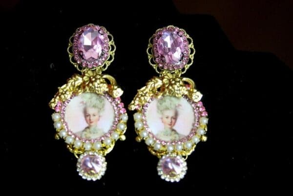 SOLD! 3410 Young Marie Antoinette Pink Crystal Elegant Earrings Studs - Image 7