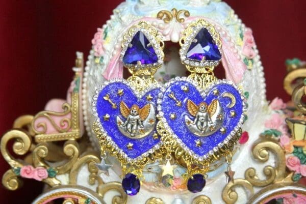 SOLD! 3418 Baroque Cherub On a Moon Crystal Studs Earrings - Image 3