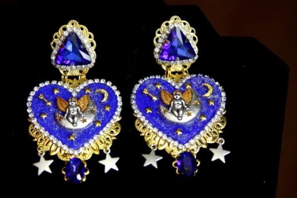 SOLD! 3418 Baroque Cherub On a Moon Crystal Studs Earrings - Image 8
