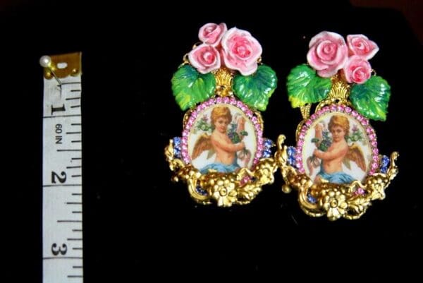 SOLD! 3442 Victorian Adorable Valentine Hand Painted Flower Earrings - Image 8