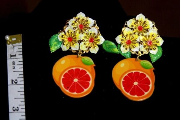 SOLD! 3444 Sicilian Hand Painted Orange Fruit Studs Earrings - Image 7