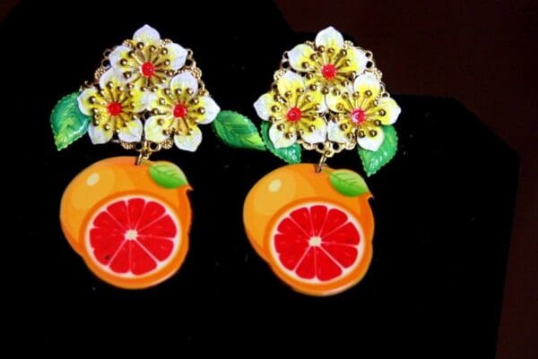 SOLD! 3444 Sicilian Hand Painted Orange Fruit Studs Earrings - Image 8