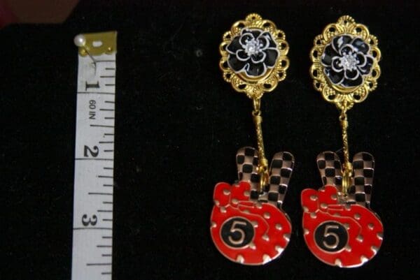 SOLD! 3456 Madam Coco Hand Enamel Unusual Camellia Earrings - Image 3