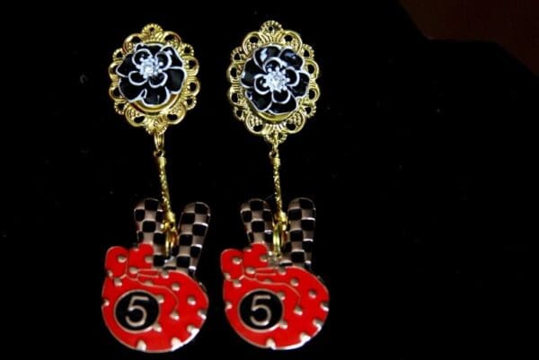 SOLD! 3456 Madam Coco Hand Enamel Unusual Camellia Earrings - Image 4