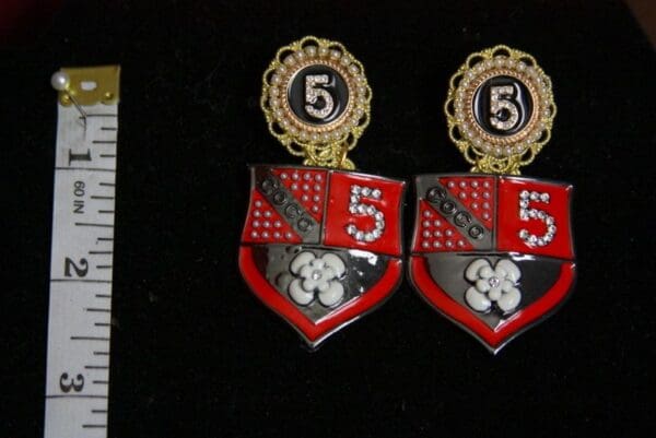 SOLD! 3457 Madam Coco Shield Enamel Unusual Camellia Earrings - Image 3
