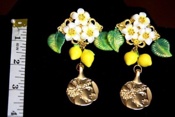 SOLD! 3461 Roman Coint Sicilian Lemon Fruit Earrings Studs - Image 2