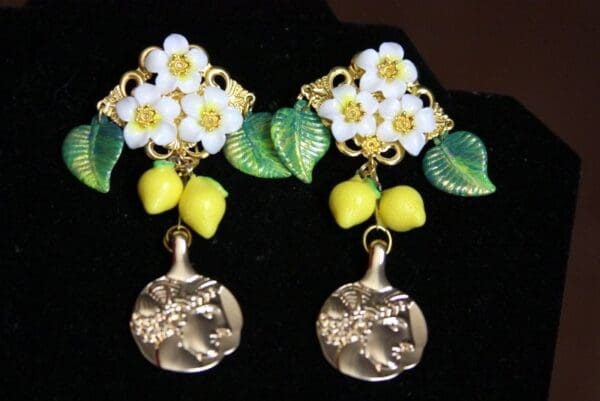 SOLD! 3461 Roman Coint Sicilian Lemon Fruit Earrings Studs - Image 3